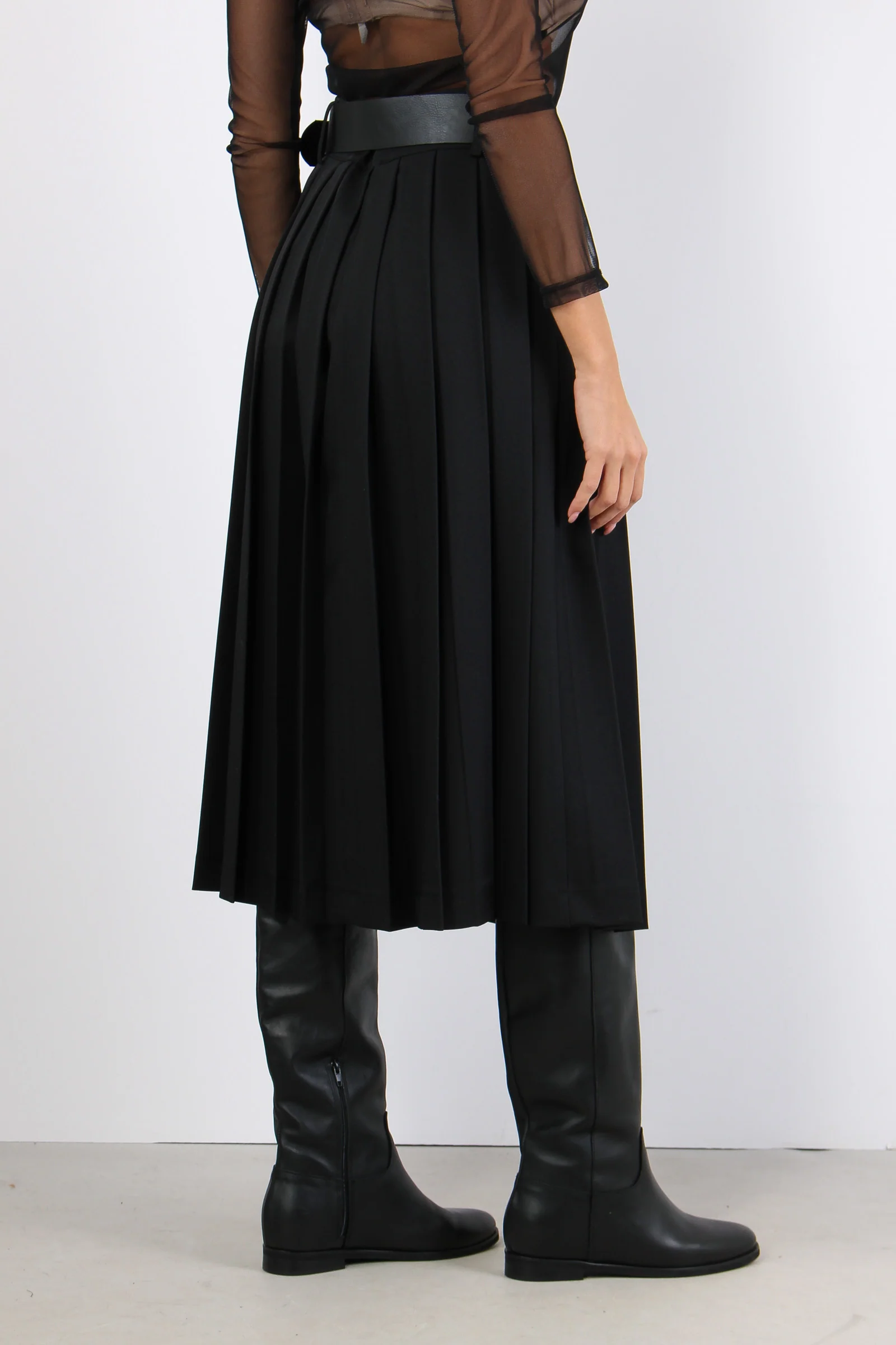 Gonna Midi Pieghe Nero - immagine 5