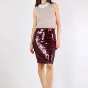 Ava Gonna Tubo Paillettes Bordeaux