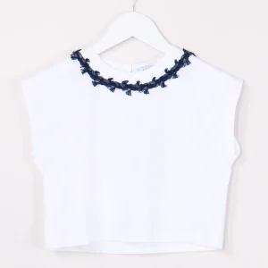 T-shirt Collo Applicazioni Bianco