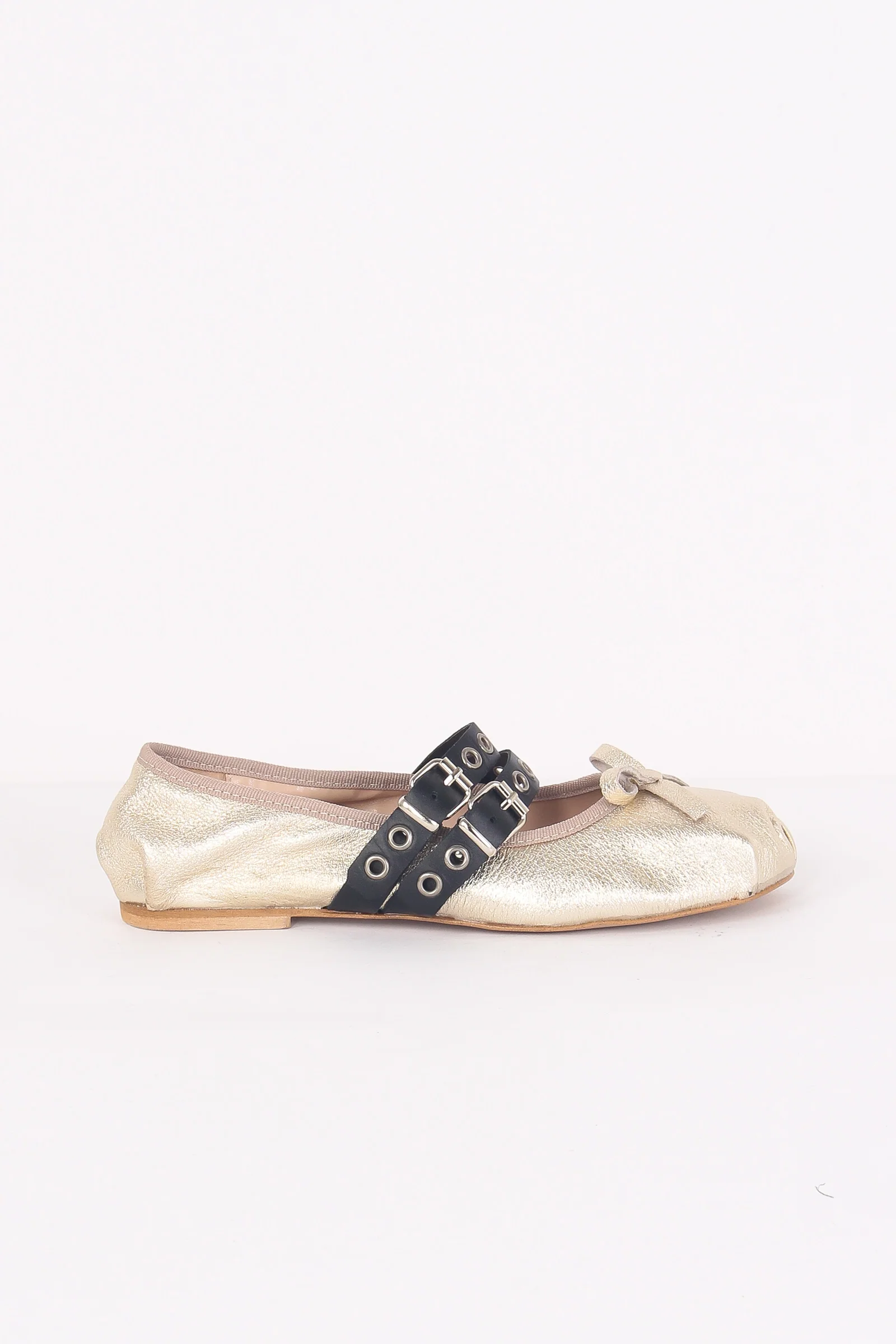 Ballerina Fibbia Borchie Vera Oro/nero