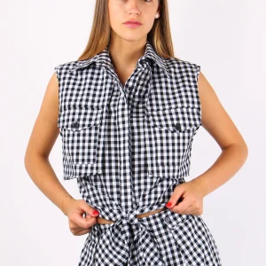 Camicia Tasche Nodo Bianco/nero