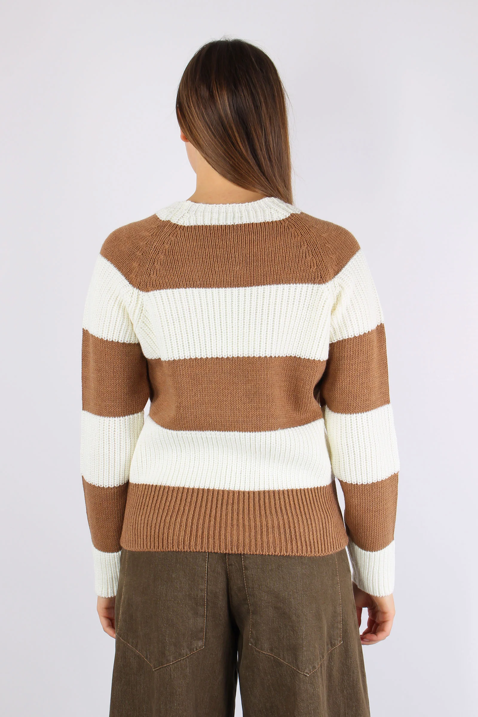 Maglia Riga Paillettes Panna/cammello - immagine 7