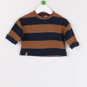 Maglia Riga Caldo Cotone Castagna/blu