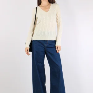 Maglia Scavo V Trecce Cream