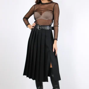 Gonna Midi Pieghe Nero