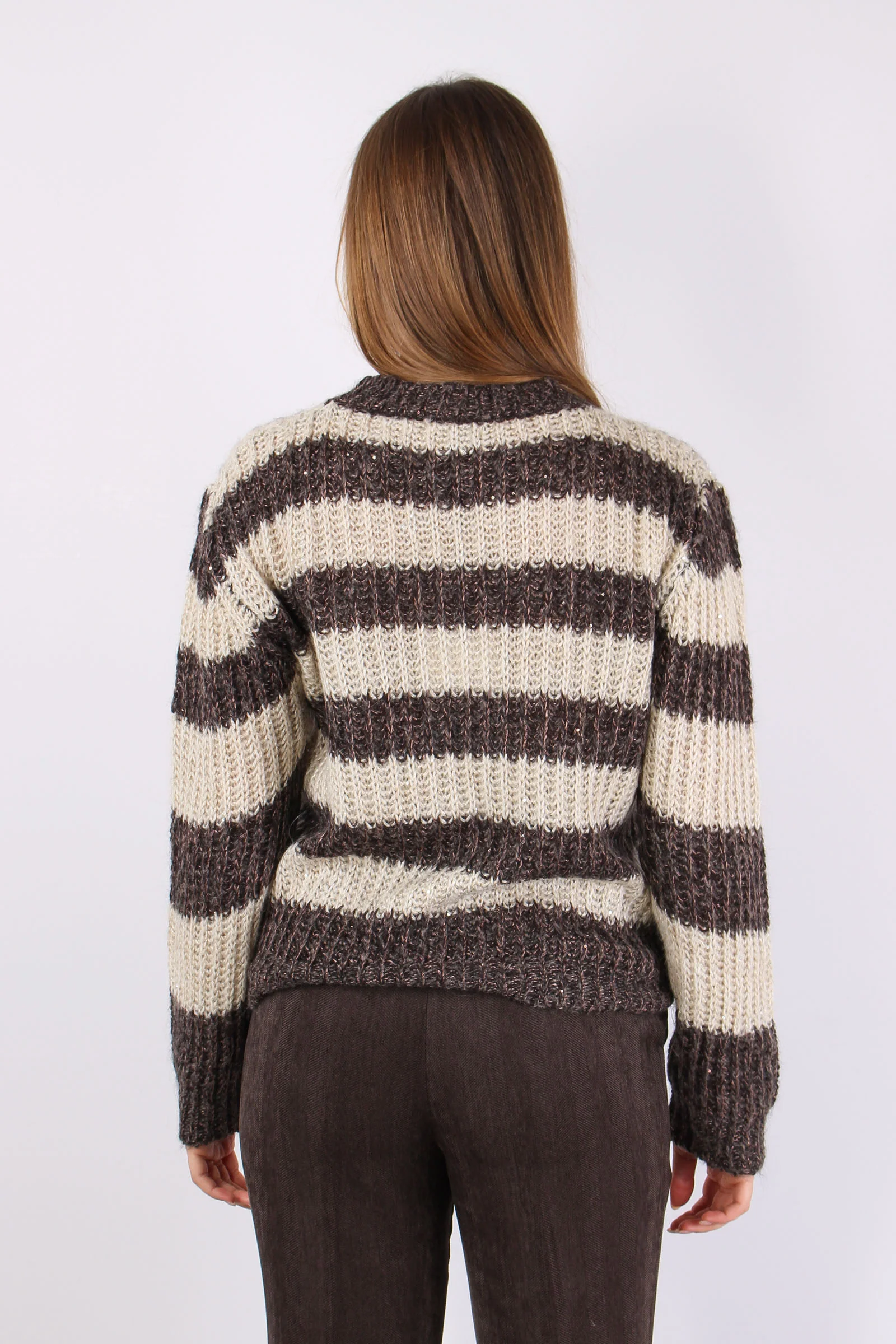 Maglia Riga Paillettes Panna/moro - immagine 6