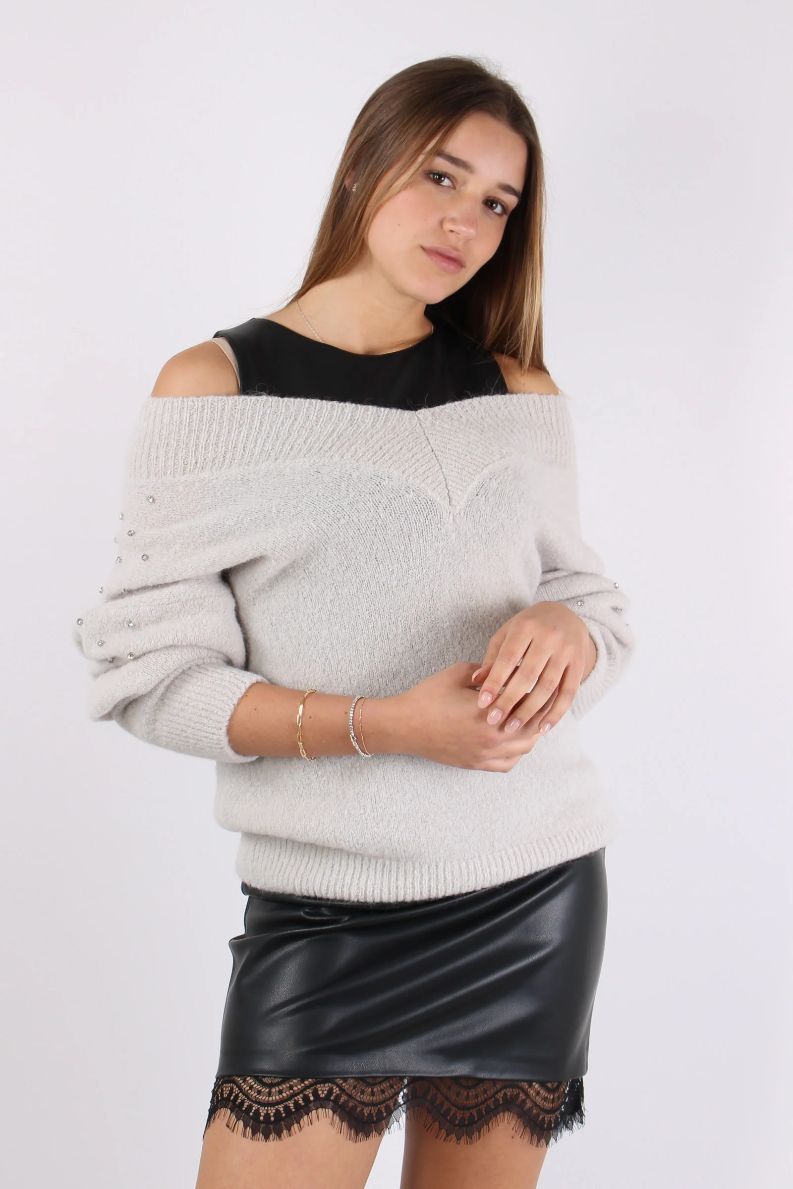 Maglia Scavo V Inserto Strass Ghiaccio - immagine 5