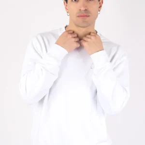 Felpa Girocollo Logo Rilievo Bianco