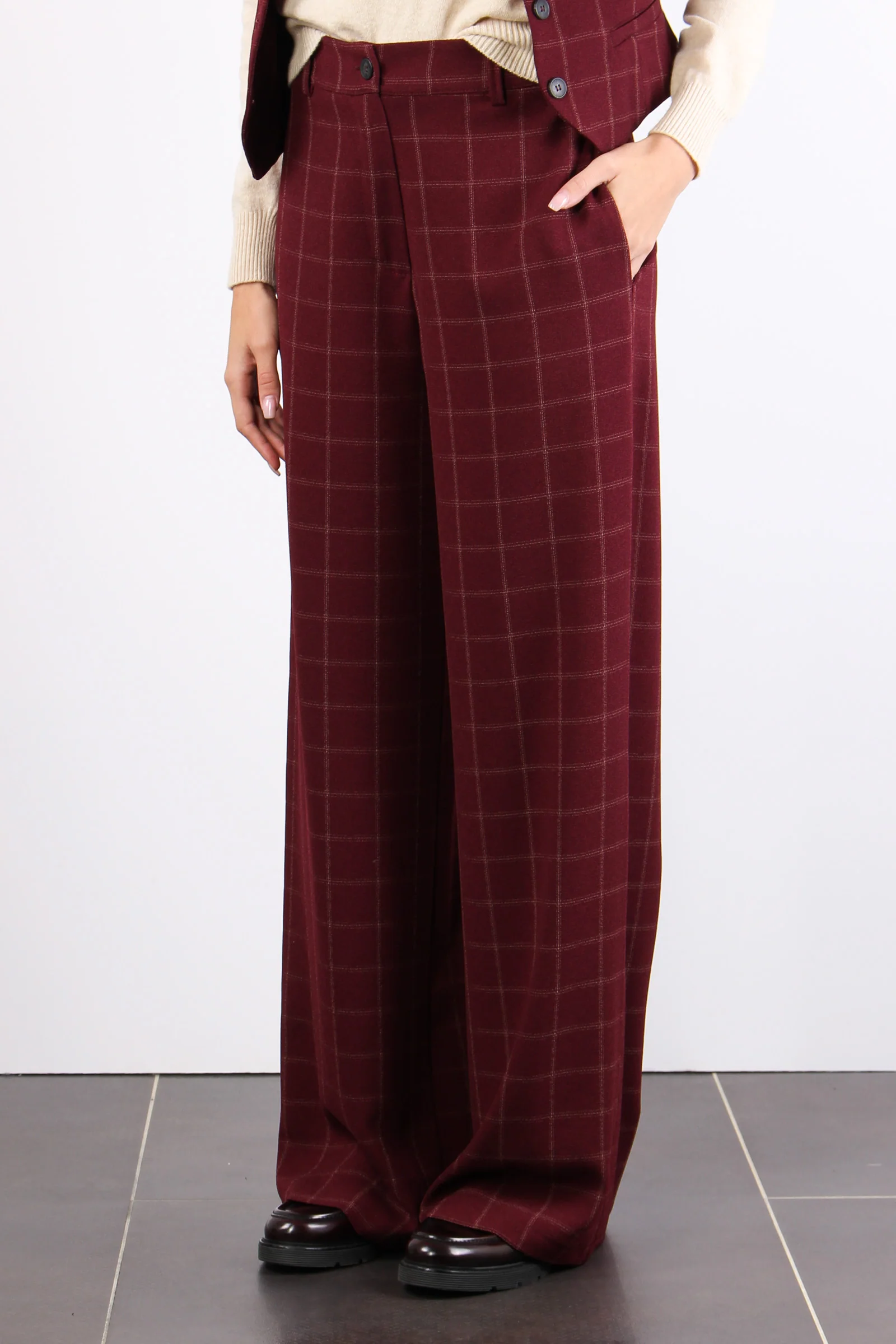 Pantalone Palazzo Quadro Bordeaux - immagine 4