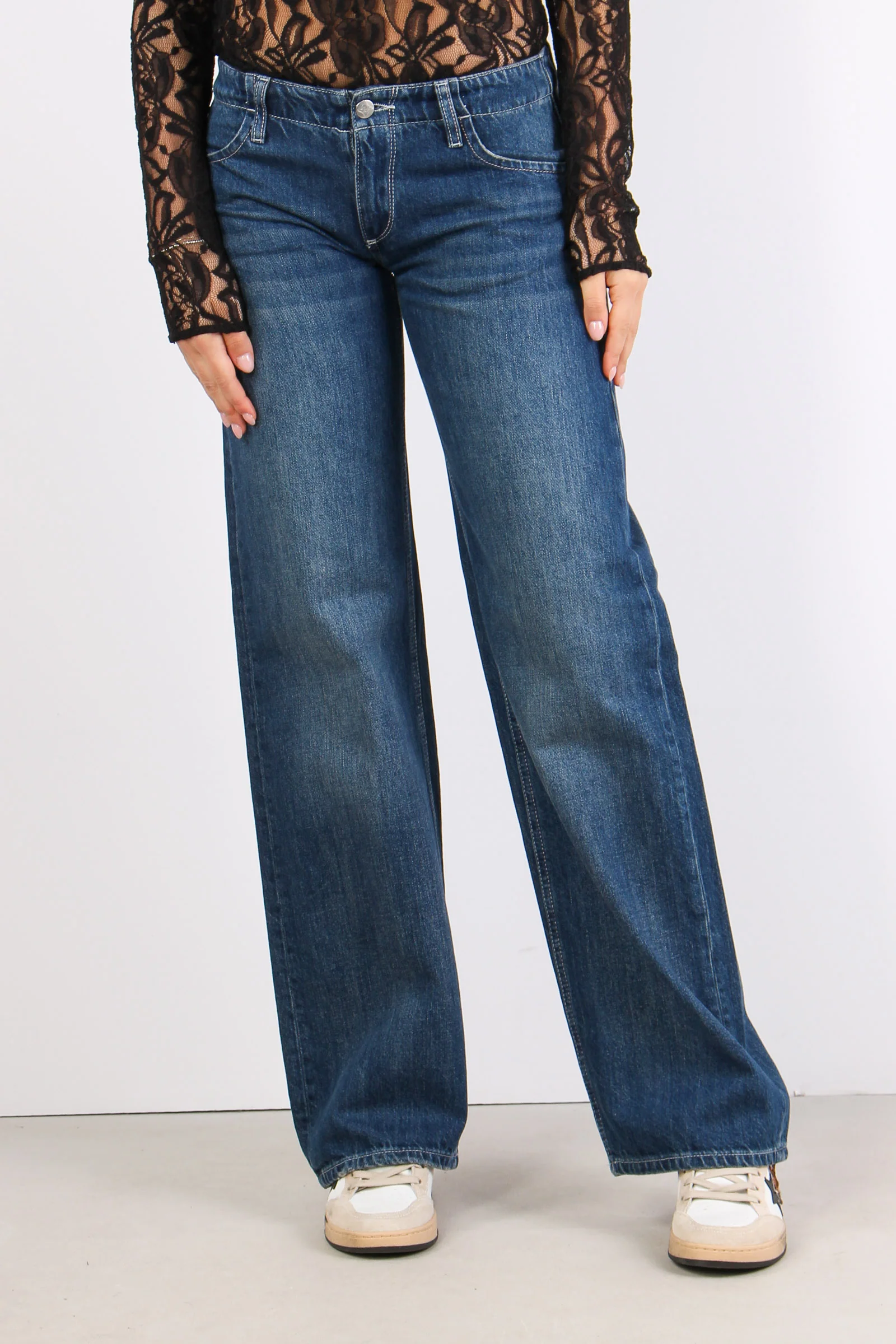 Denim Vita Bassa Gamba Larga Denim Scuro - immagine 3