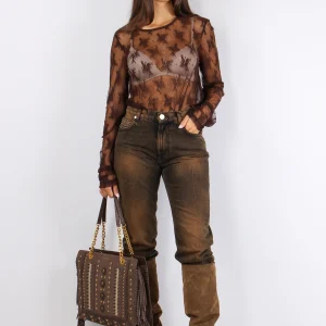 Jeans Borchie Effetto Lavato Bruciato