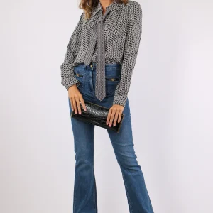 Camicia Viscosa Cravatta Nero/milk