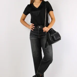 T-shirt V Frange Nero