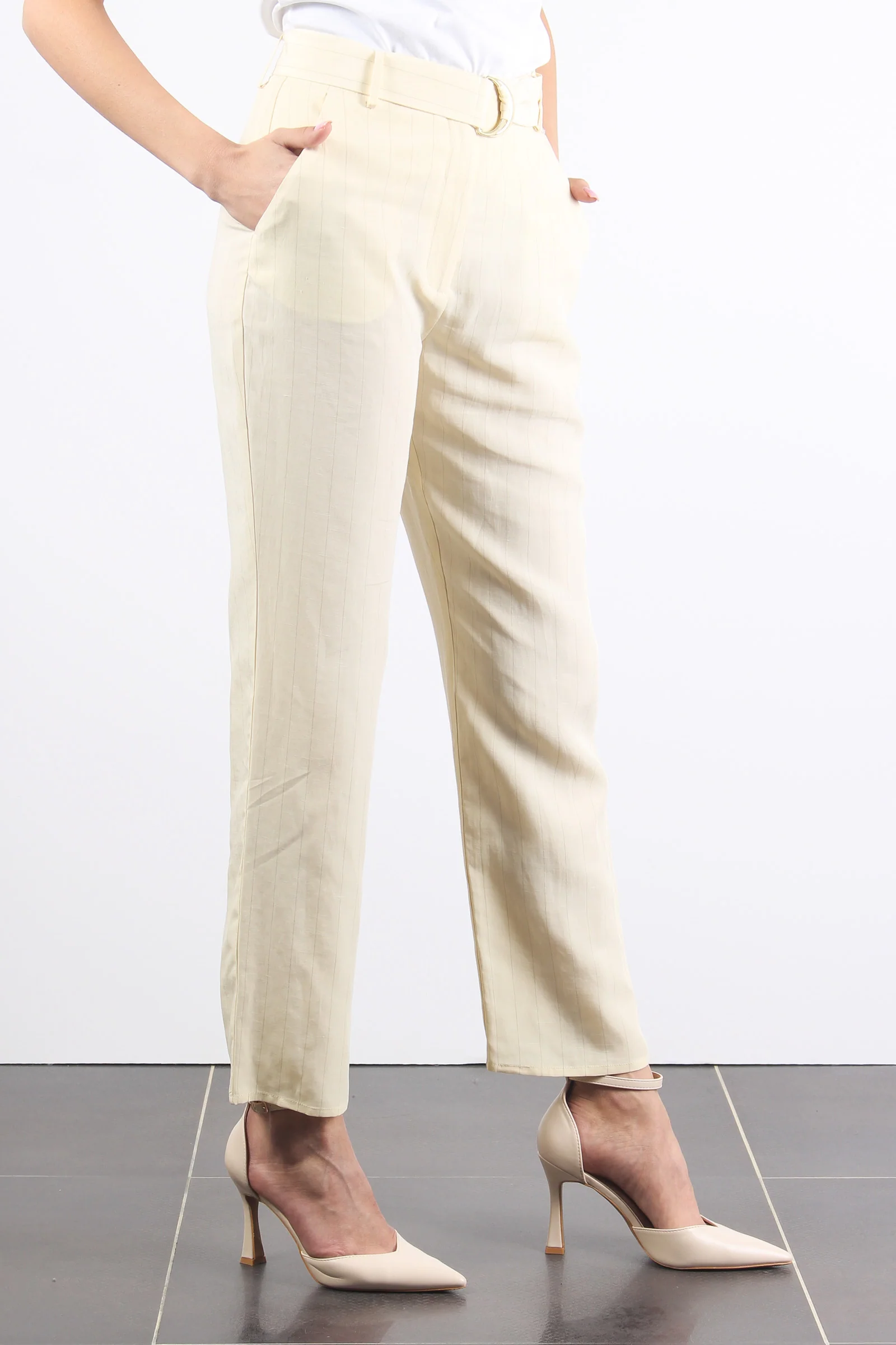 Pantalone Palazzo Cintura Ivoire/camel - immagine 7