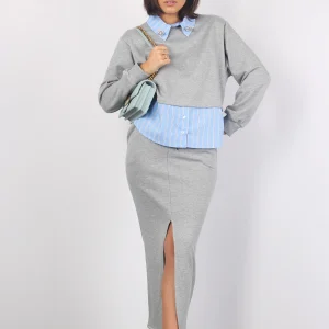 Gonna Felpa Spacco Grigio