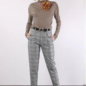 Pantalone Quadri Elastico Grigio/tabacco