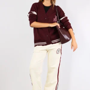 Cardigan Lana Bottoni Patch Bordeaux