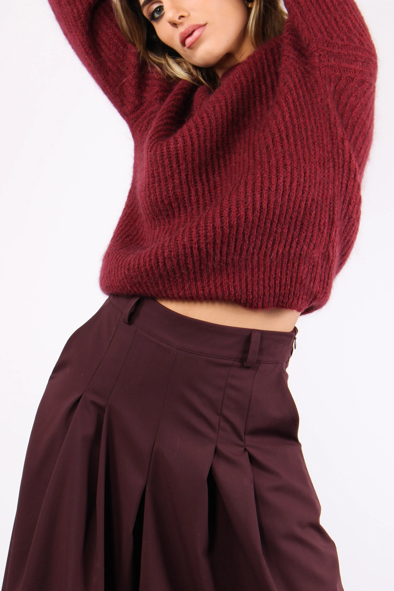 Gonna Pieghe Fresco Lana Vino - immagine 7