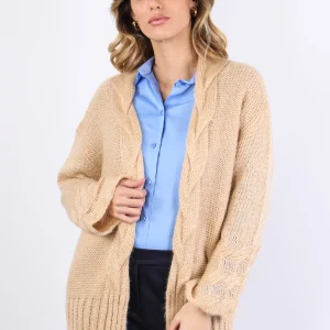 Cardigan Inserto Treccia Cammello