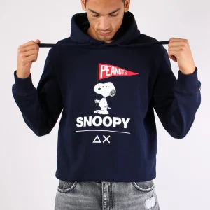 Felpa Cappuccio Maxi Stampa Navy Blue