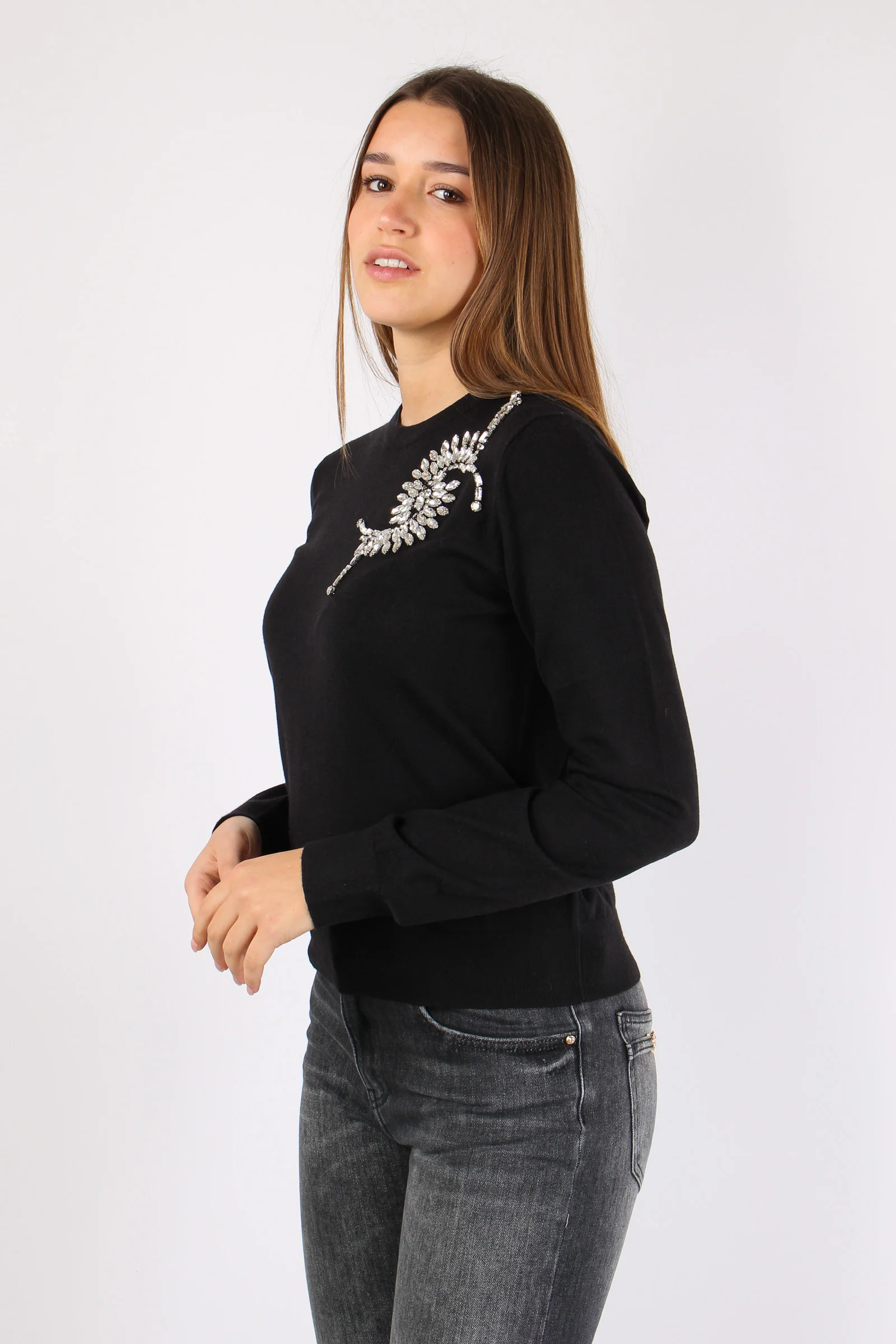 Cretas Maglia Giroccollo Appli Black - immagine 5