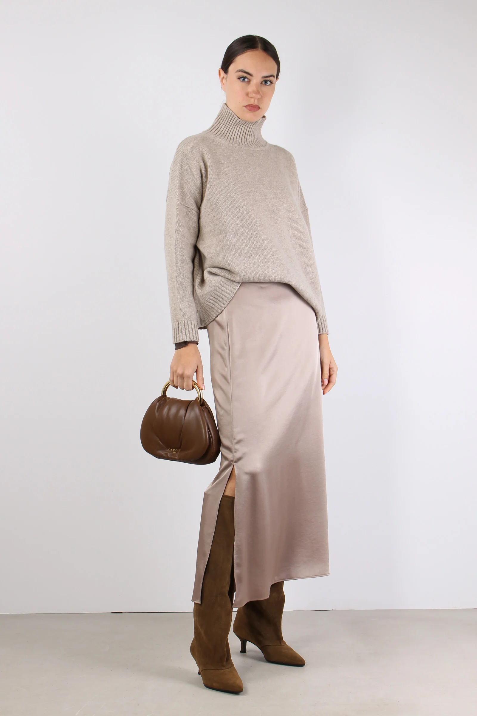 Angelo Gonna Raso Lunga Marron Glace