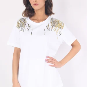T-shirt Cascata Pailettes Bianco
