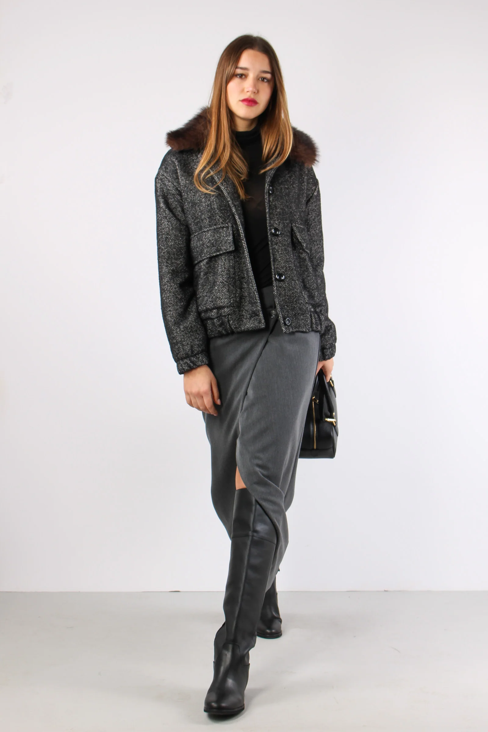 Gonna Assimetrica Flanella Grigio - immagine 7