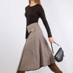 Gonna Ruota Fibbia Microquadro Cammello/nero