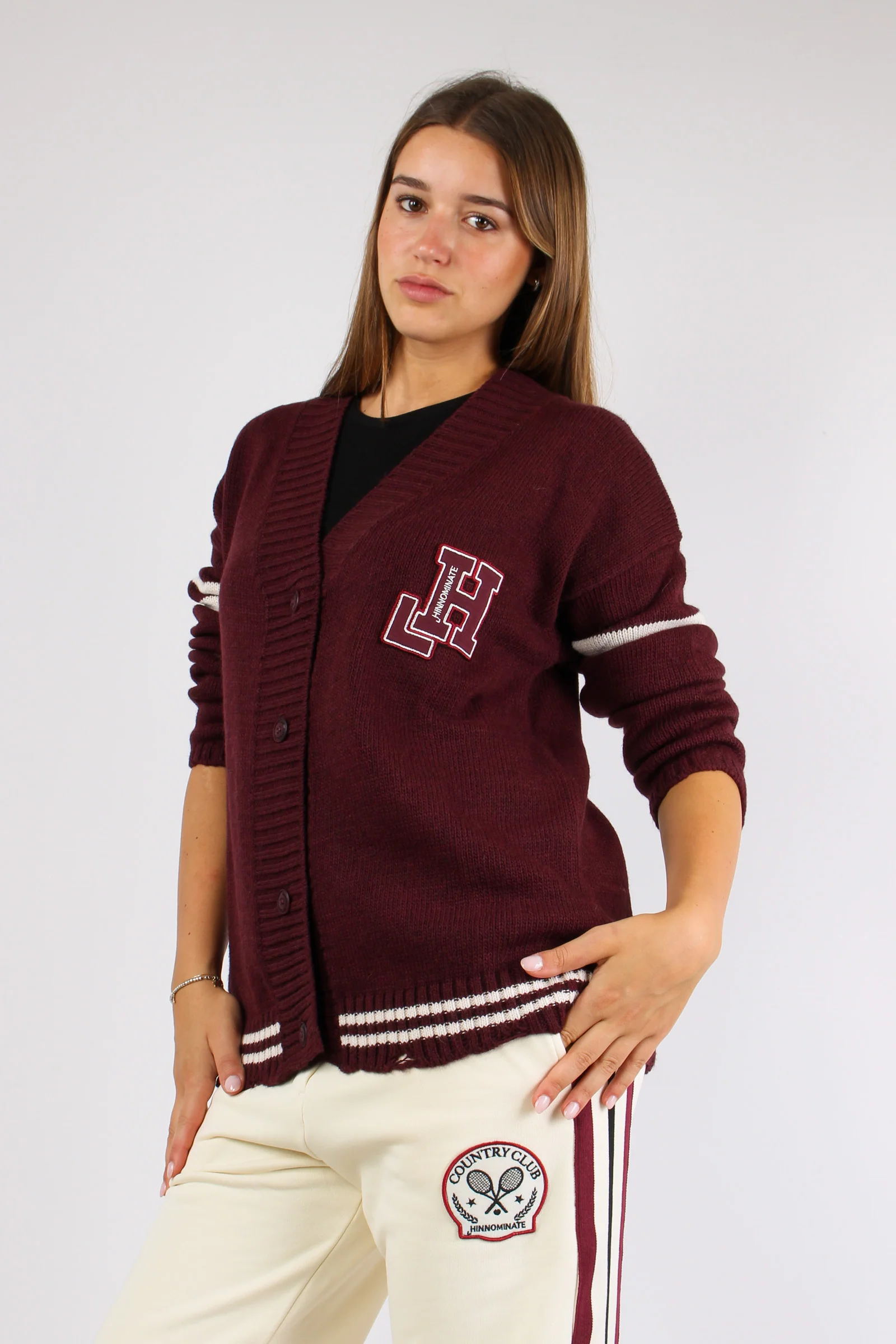 Cardigan Lana Bottoni Patch Bordeaux - immagine 3