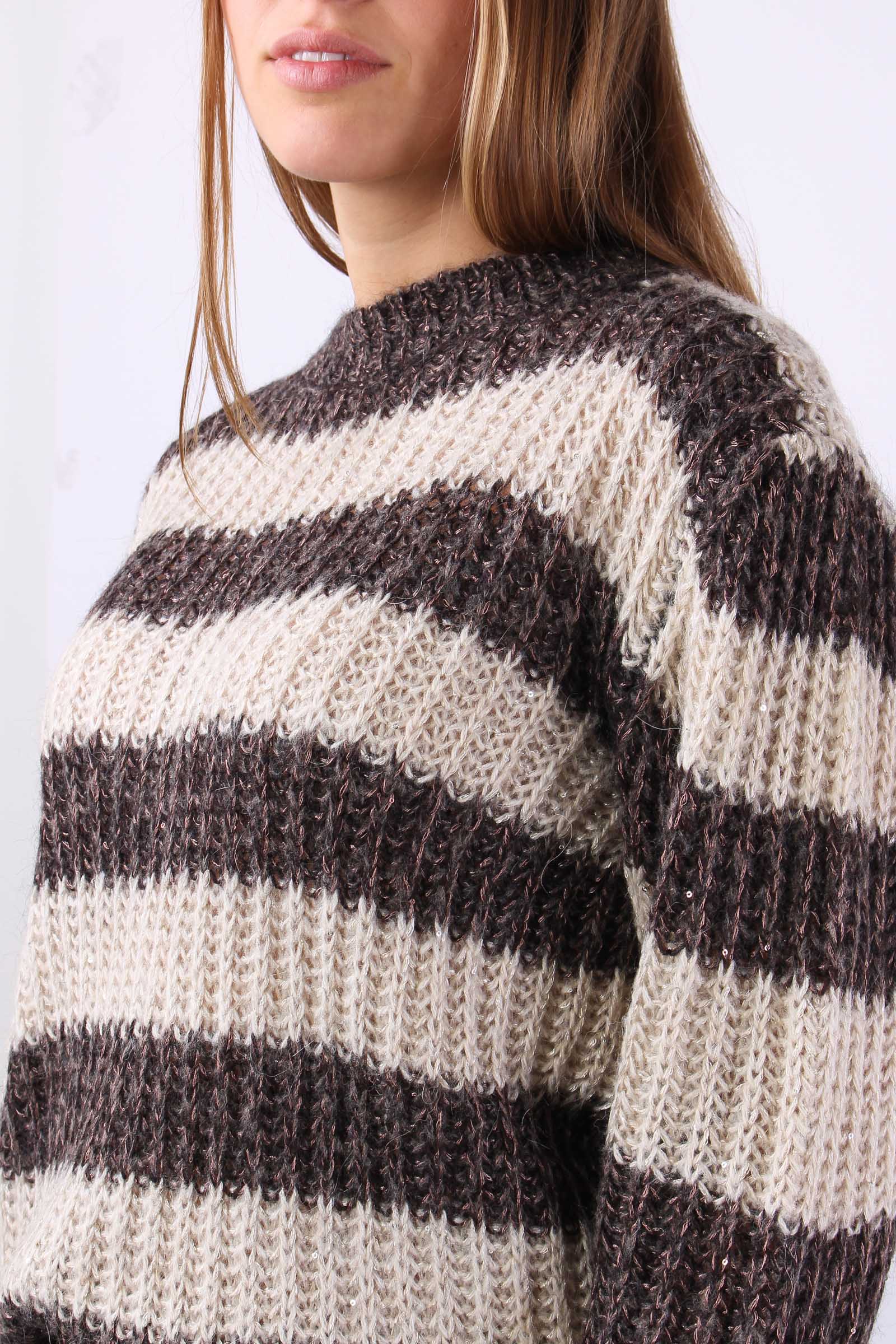 Maglia Riga Paillettes Panna/moro - immagine 9