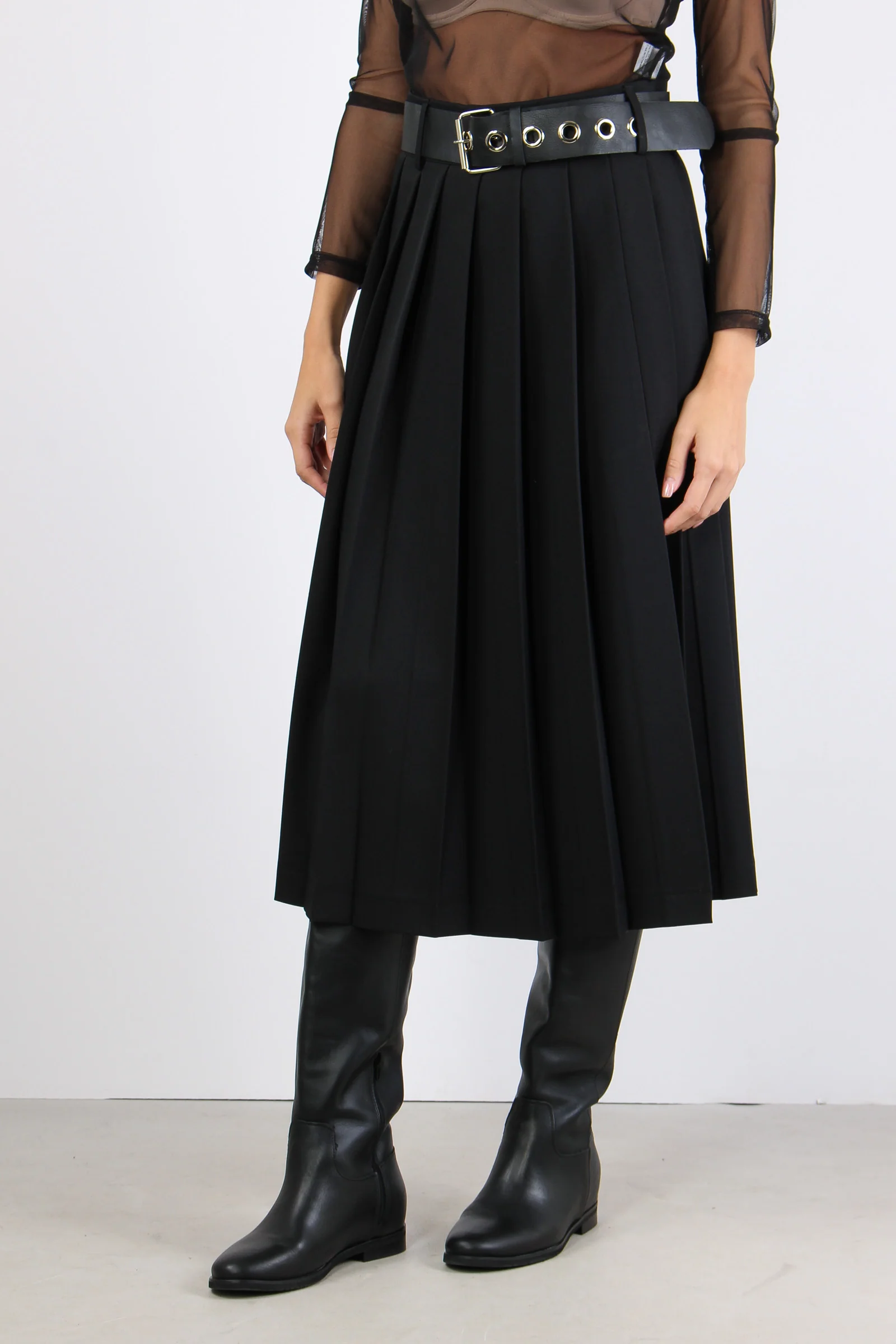 Gonna Midi Pieghe Nero - immagine 6