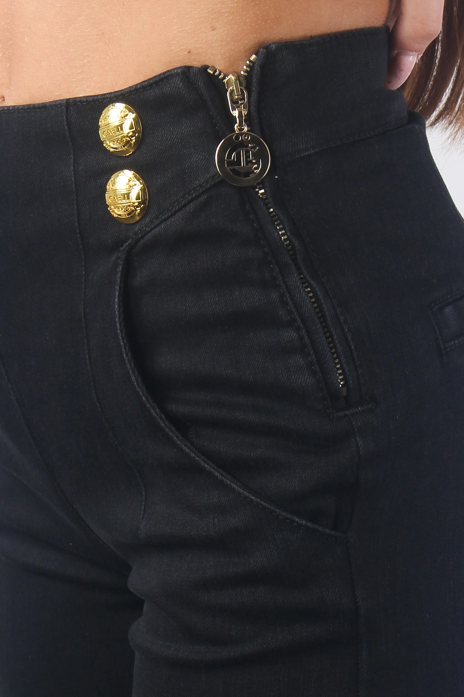 Jeans Palazzo Bottoni Oro Nero - immagine 9