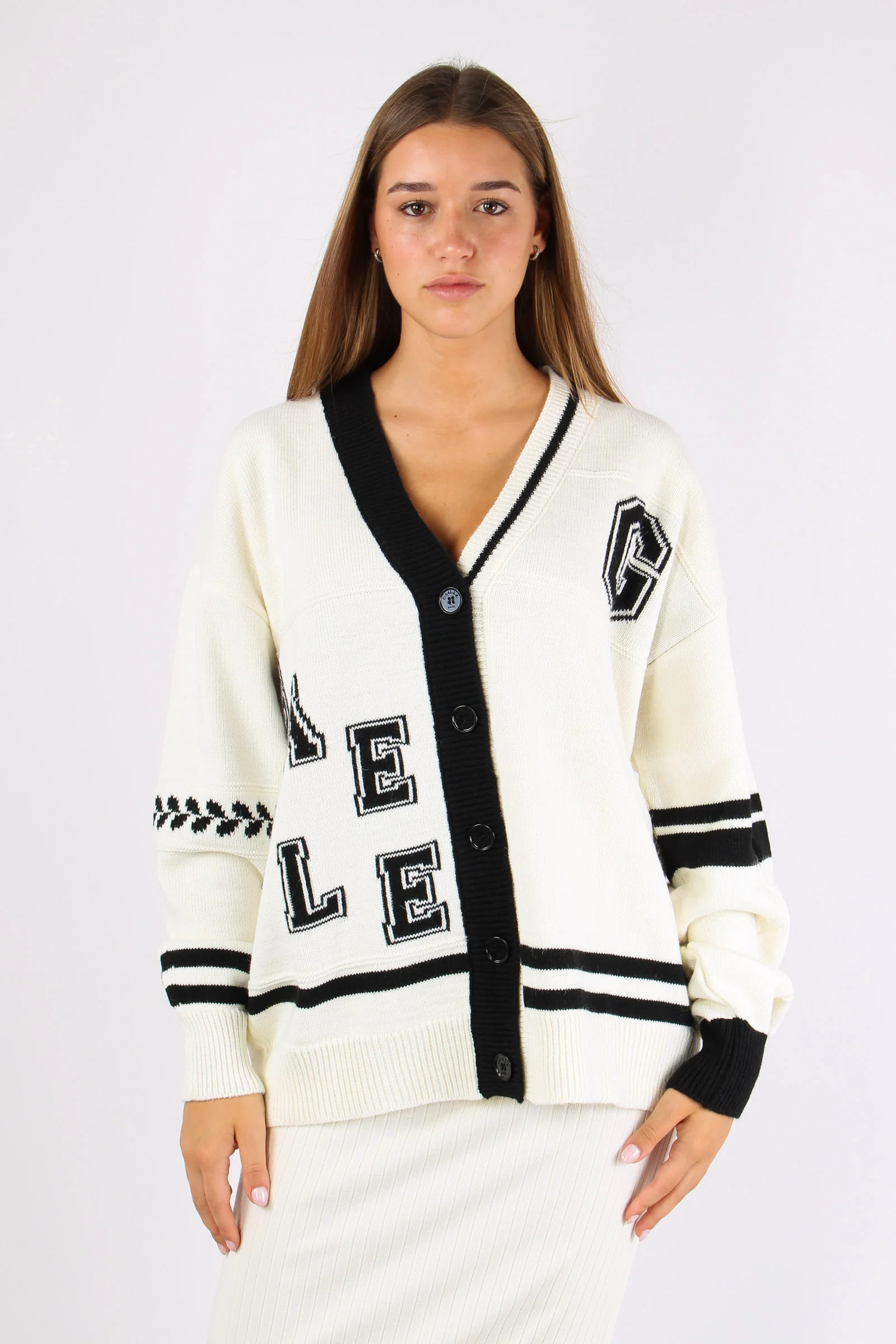 Cardigan College Bicolore Off White - immagine 5