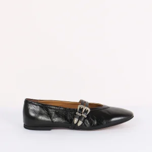 Ballerina Pelle Doppia Fibbia Nero