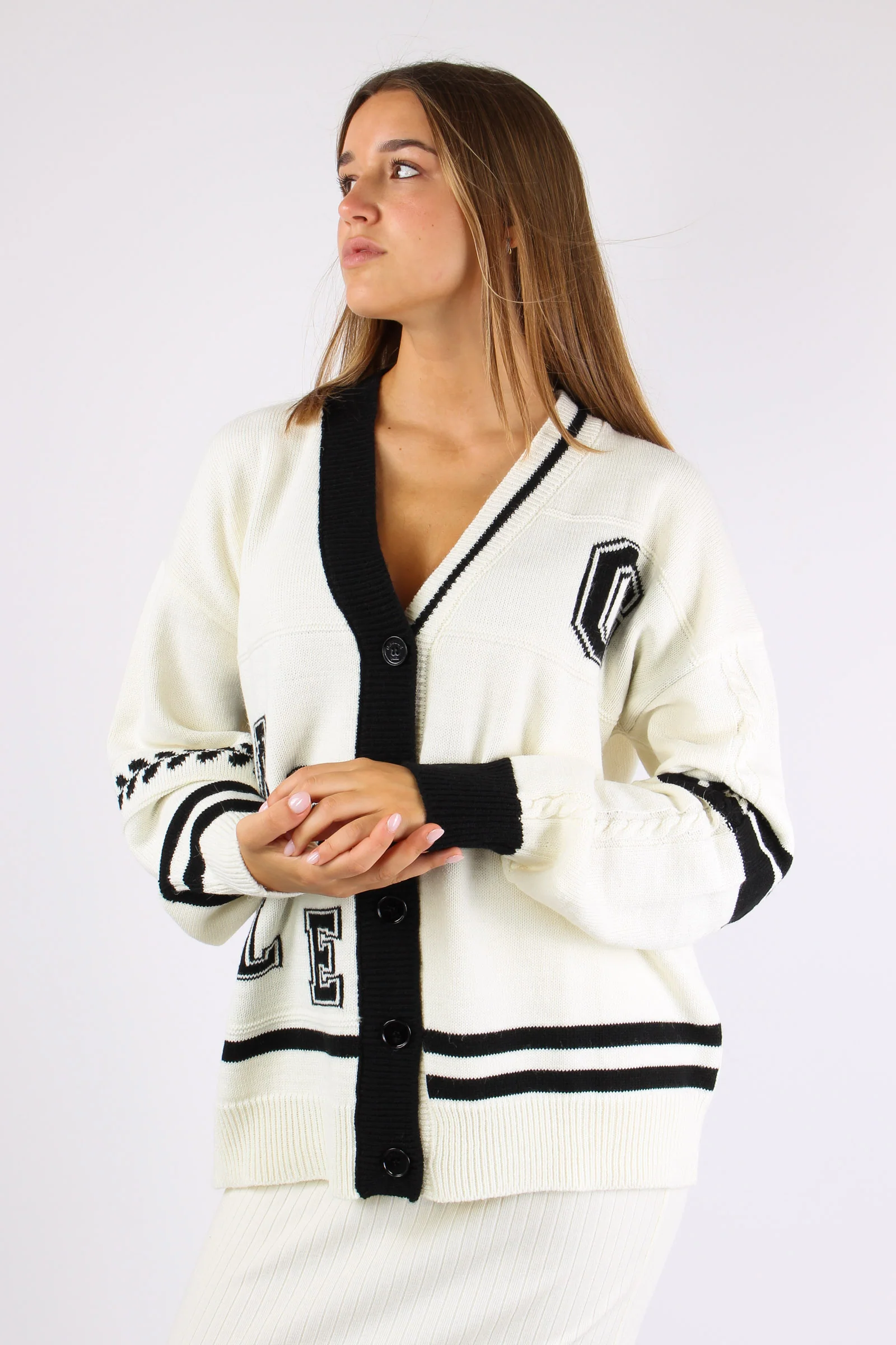 Cardigan College Bicolore Off White - immagine 9