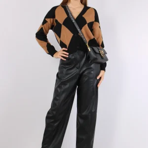 Cardigan Viscosa Rombi Cammello/nero