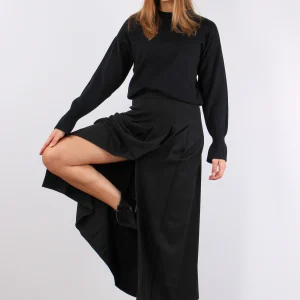 Gonna Lunga Pieghe Spacco Nero