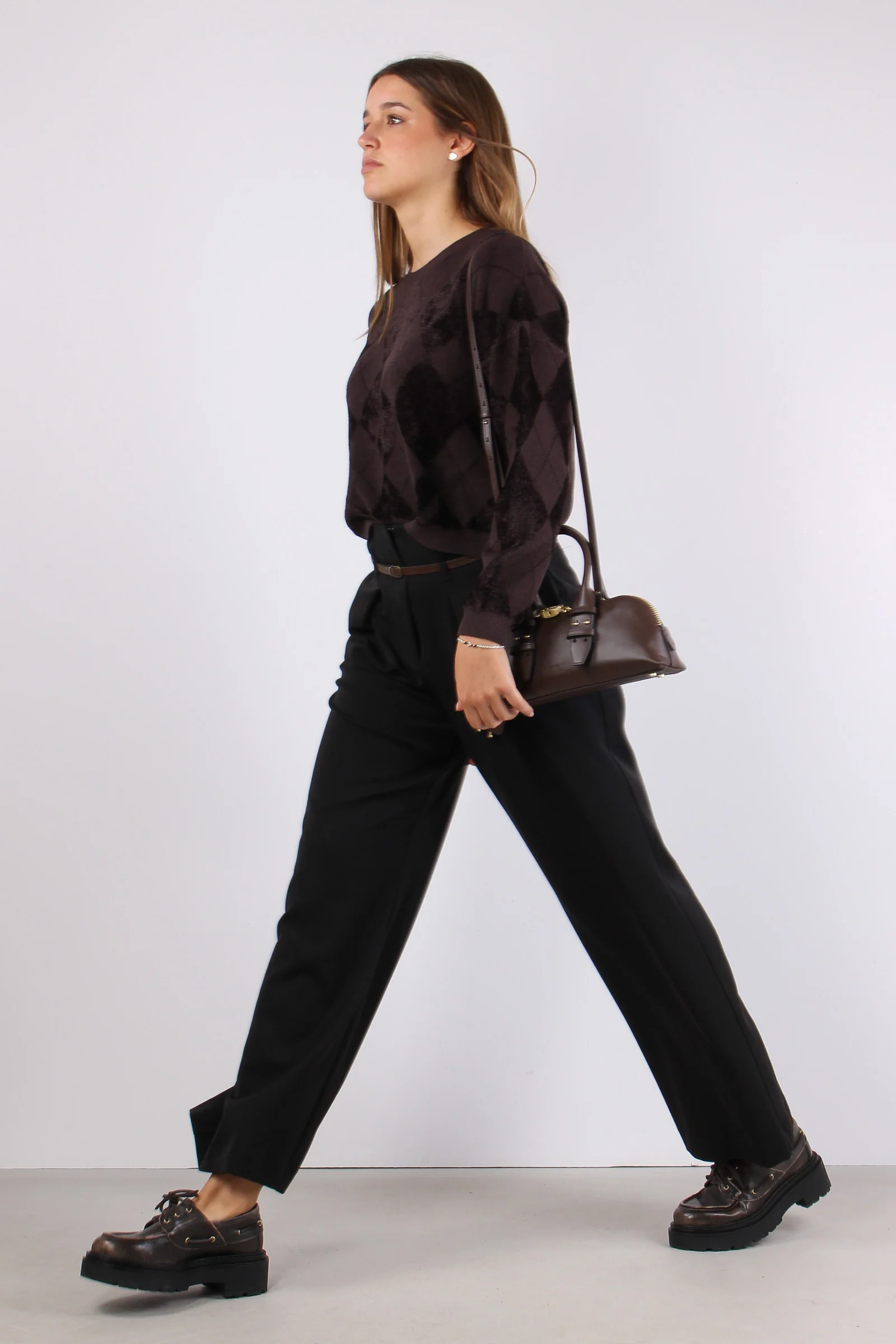 Maglia Rombi Ciniglia Intarsi Moro - immagine 6