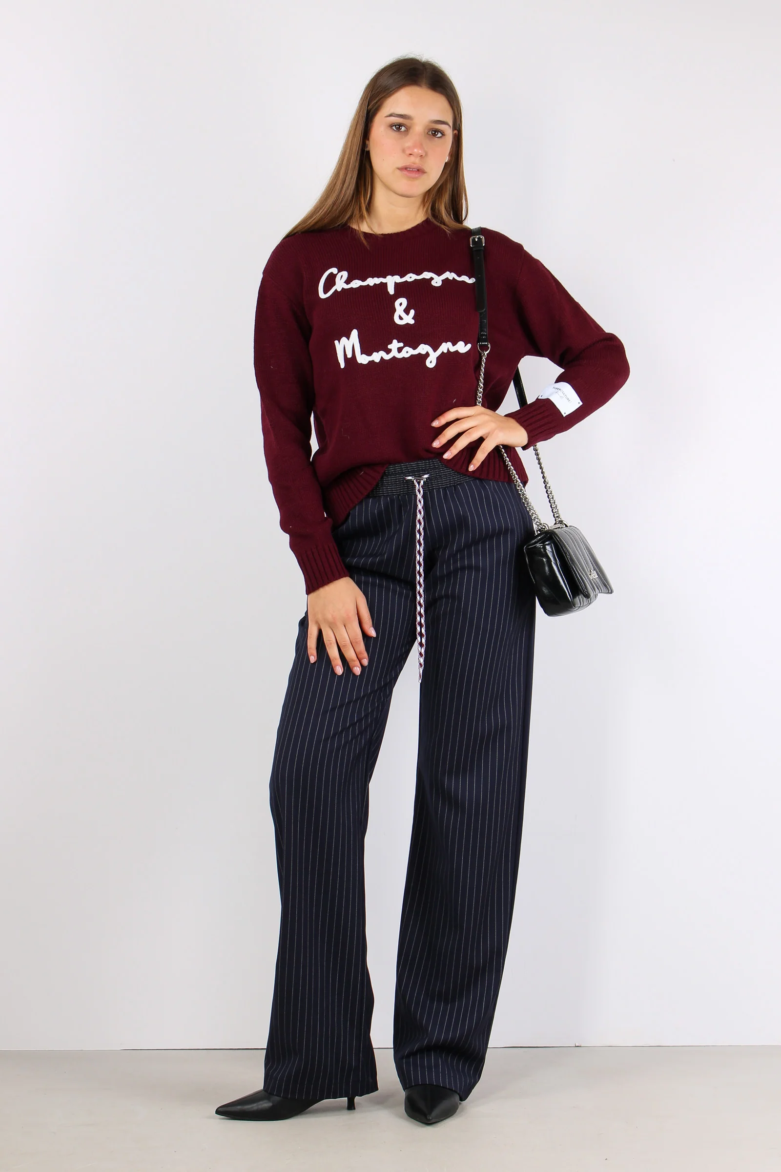 Pantalone Palazzo Gessato Blu Scuro