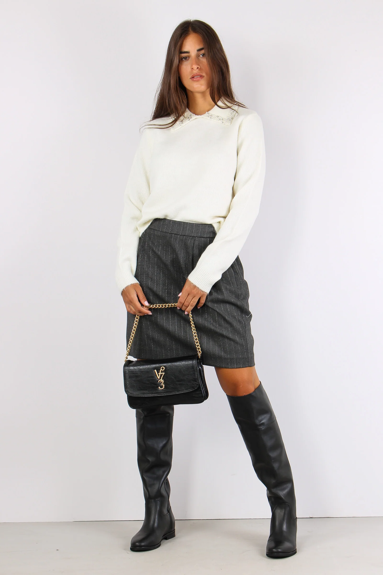 Barse Minigonna Gessata Lurex Grigio - immagine 5