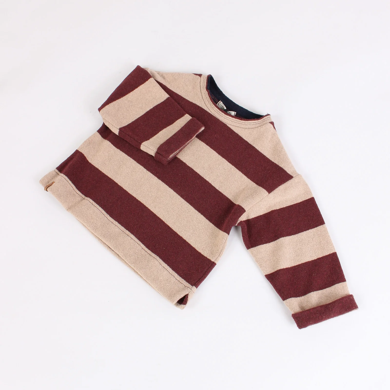 Maglia Riga Caldo Cotone Melanzana/beige - immagine 7