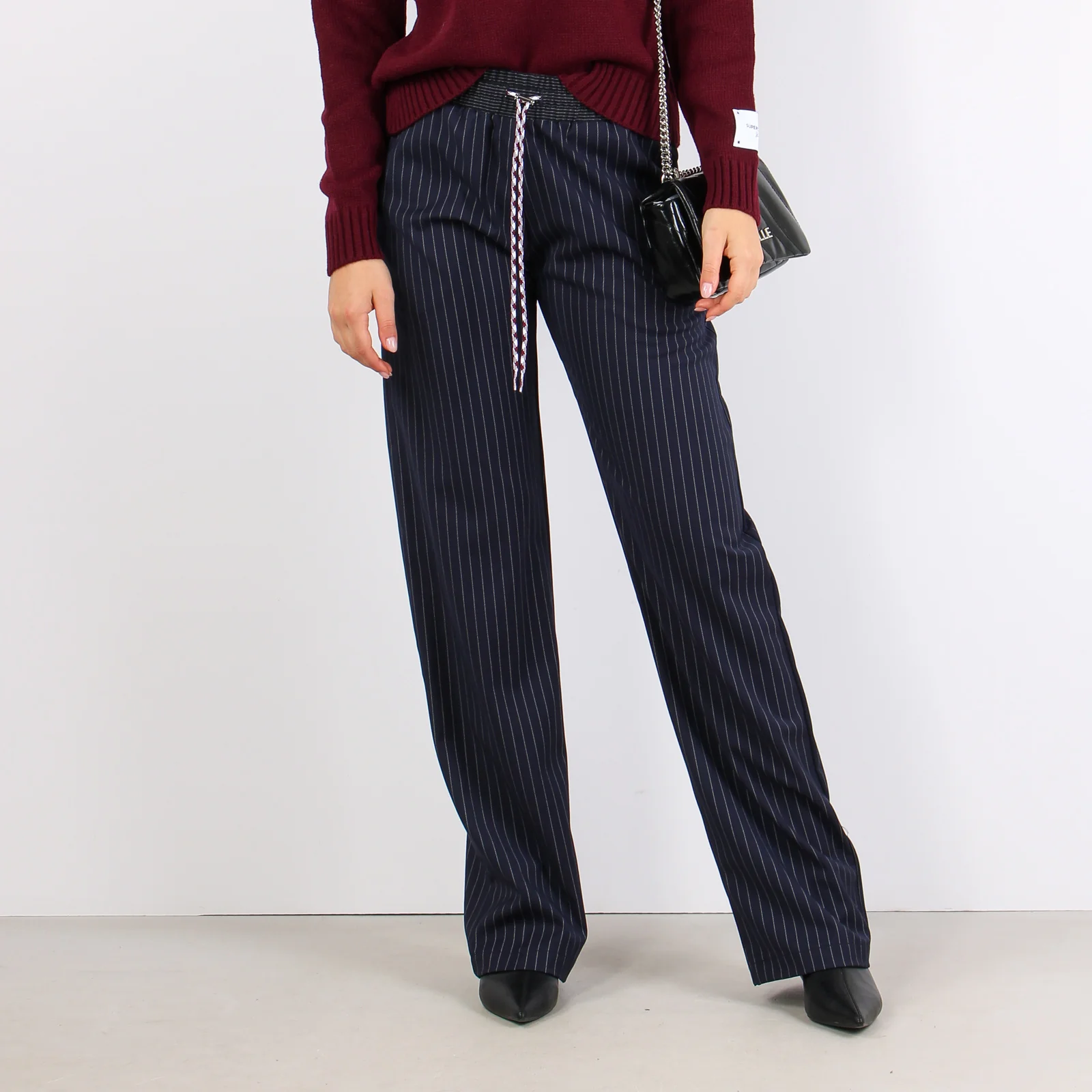 Pantalone Palazzo Gessato Blu Scuro - immagine 8