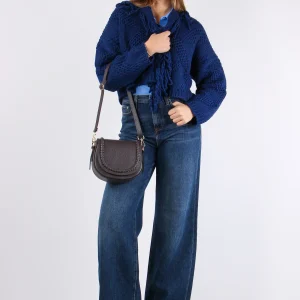 Cardigan Corto Effetto Uncinet Blu