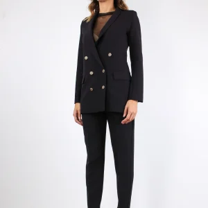 Pantalone Sigaretta Tessuto Fl Nero