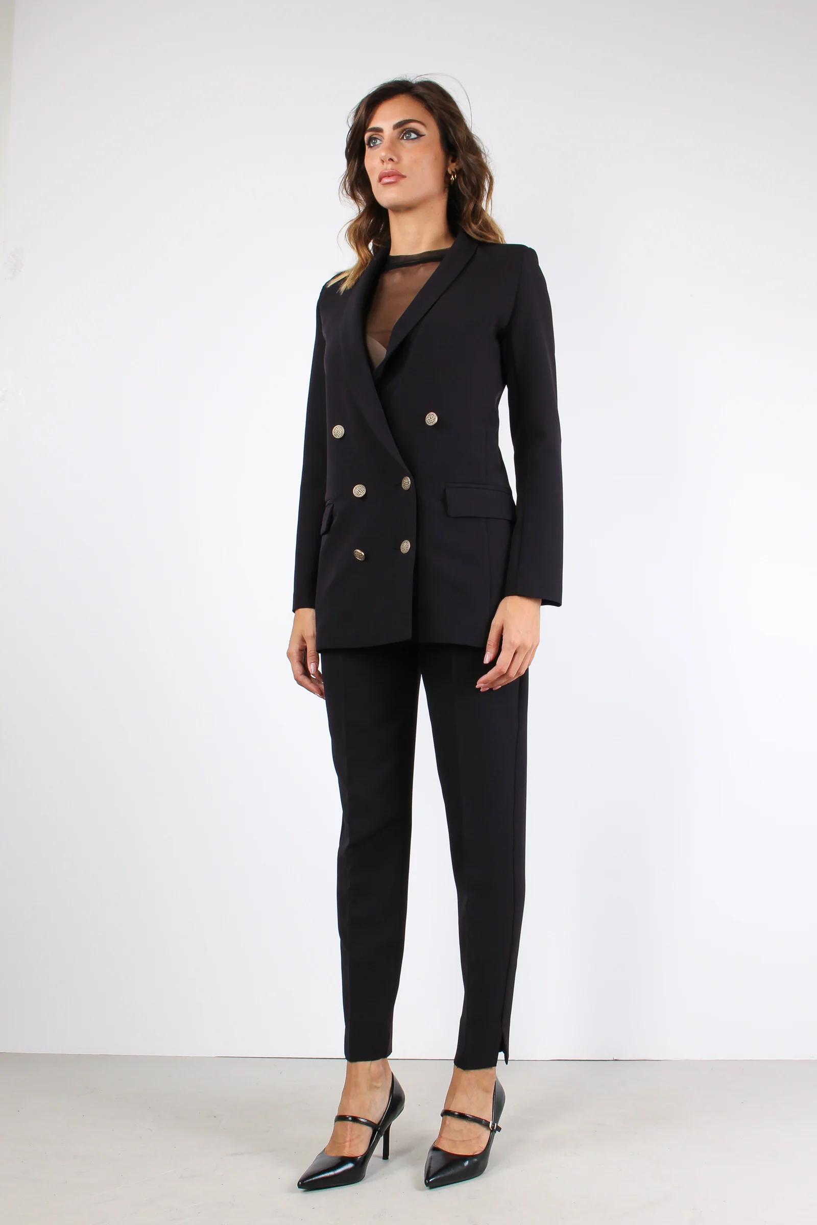 Pantalone Sigaretta Tessuto Fl Nero - immagine 2