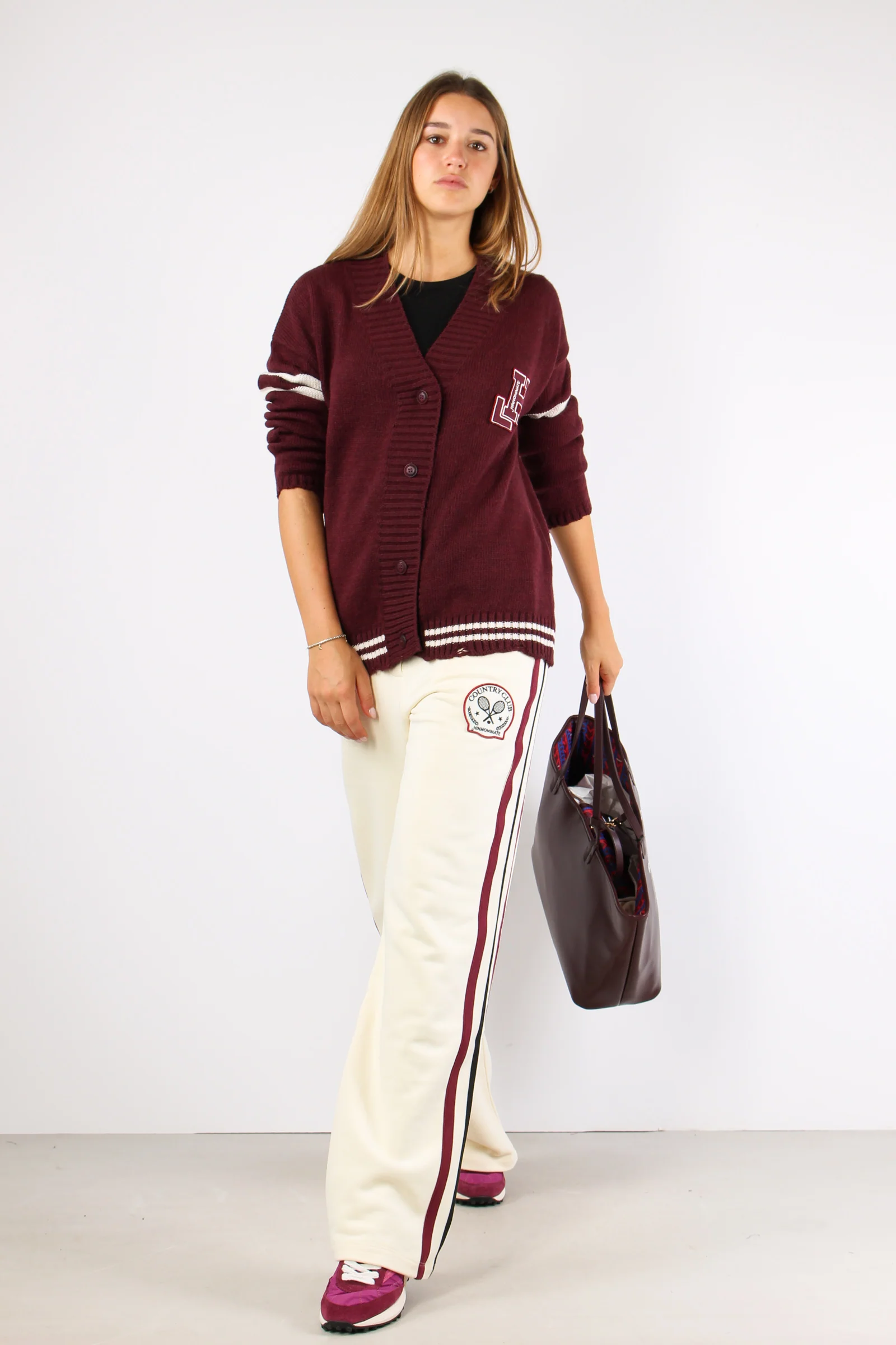 Cardigan Lana Bottoni Patch Bordeaux - immagine 6