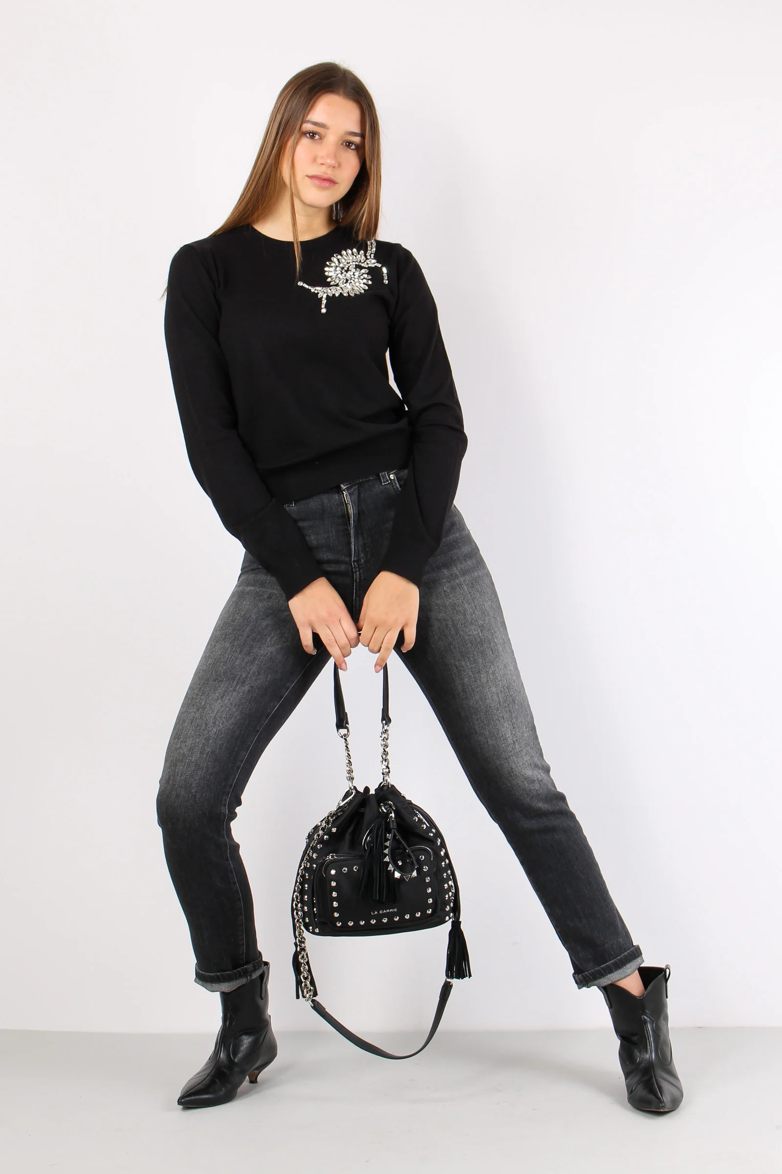 Cretas Maglia Giroccollo Appli Black - immagine 7