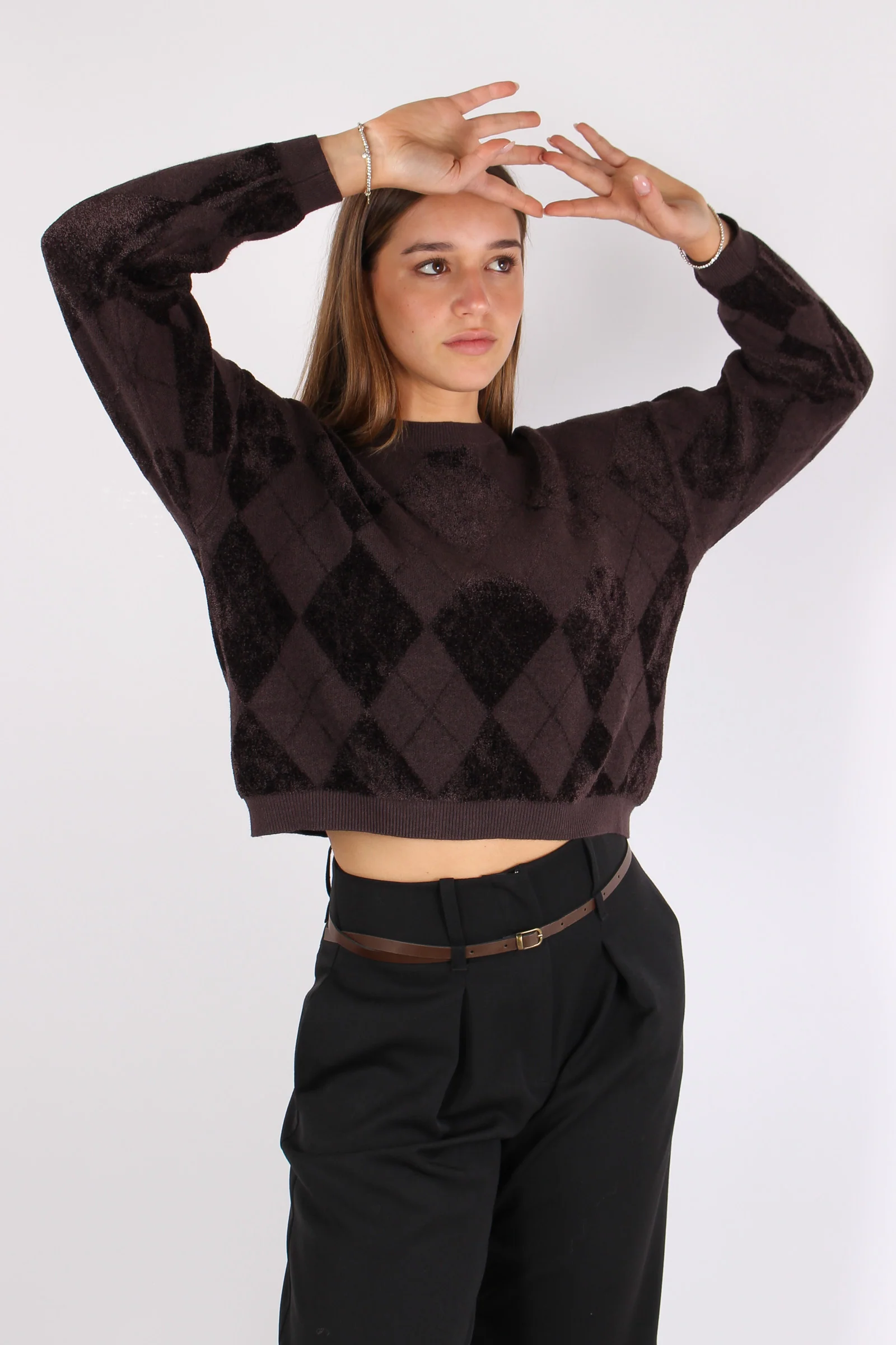 Maglia Rombi Ciniglia Intarsi Moro - immagine 4